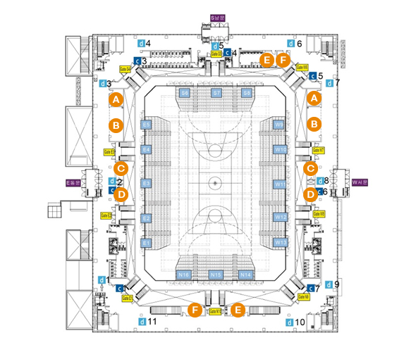 체육관 실내 지상2층 시설배치도