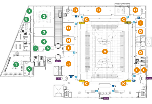 체육관 실내 지상1층 시설배치도